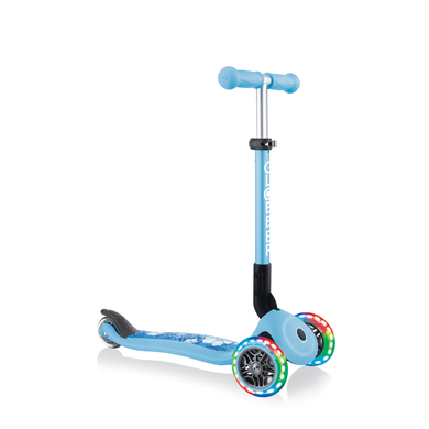 GLOBBER Trottinette enfant 3 roues pliable JUNIOR FANTASY LIGHTS roue lumineuse flowers bleu pastel