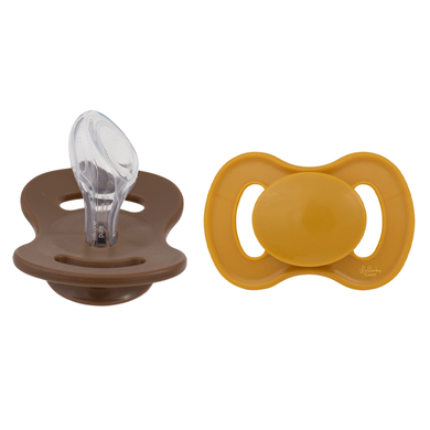 Lullaby Planet Sucette Dental silicone T.2 Honey Mustard & Hazelnut Brown lot de 2