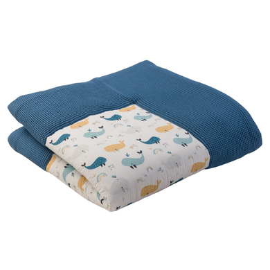 Ullenboom Coperta a gattoni Waffle Piqué Motivo Balene blu 140x140 cm