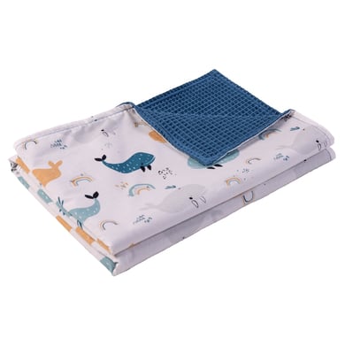 Ullenboom Babyfilt Waffle Pique Blue Whales 70x100 cm