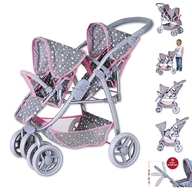 Image of knorr toys® Passeggino gemellare per bambole Milo - Star grey