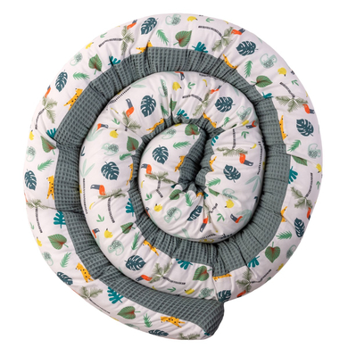 Ullenboom Tour de lit traversin enfant piqué gaufré forêt tropicale vert sauge 300 cm