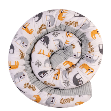 Ullenboom Tour de lit traversin enfant piqué gaufré paresseux gris 300 cm