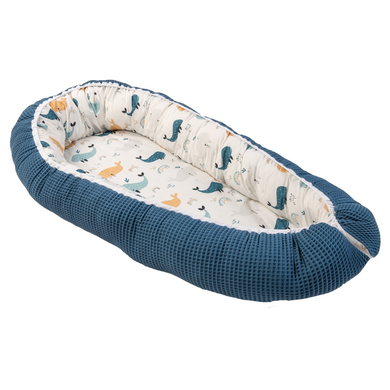 Ullenboom Nid bébé piqué gaufré baleines bleu 55x95 cm