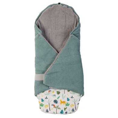 Ullenboom Couverture enveloppante bébé piqué gaufré forêt tropicale vert sauge 98x98 cm