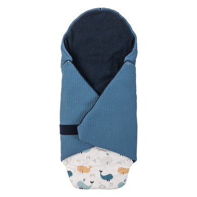 Ullenboom Couverture enveloppante bébé piqué gaufré baleines bleu 98x98 cm