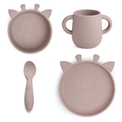 nuuroo Kit vaisselle enfant Lykke girafe Woodrose silicone 4 pièces