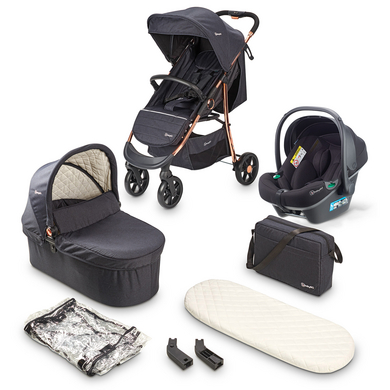 babyGO Poussette trio combinée Style 3en1 Black Rosegold