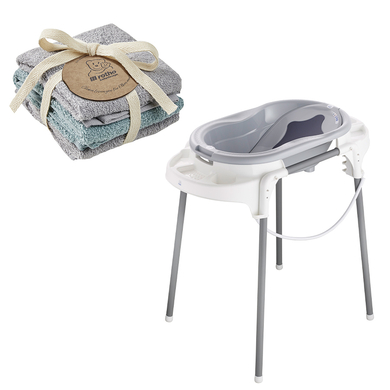 Rotho Babydesign Badestation TOP stone grey + 3er Set Waschtücher gratis