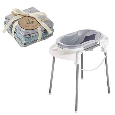 Rotho Babydesign Set de bain baignoire bébé TOP PP stone grey, 3 gants de toilette gratis