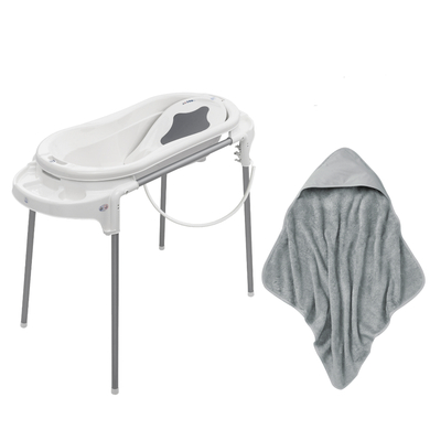 Rotho Babydesign Set de bain baignoire bébé TOP Xtra PP blanc, cape de bain stone grey gratis