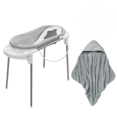 Rotho Babydesign Set de bain baignoire bébé TOP Xtra PP stone grey, cape de bain stone grey gratis