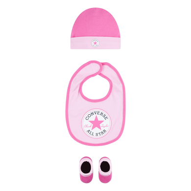 CONVERSE Ensemble bavoir bébé, bonnet, chaussettes rose
