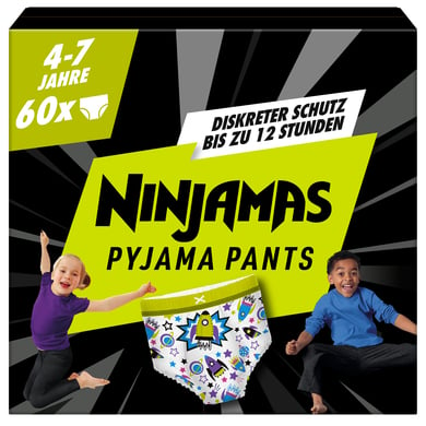 NINJAMAS PYJAMA PANTS Couches culottes pyjamas pack mensuel, 4-7 ans, 60 pièces