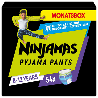 NINJAMAS Couches culottes pyjamas pack mensuel, 8-12 ans, 54 pièces