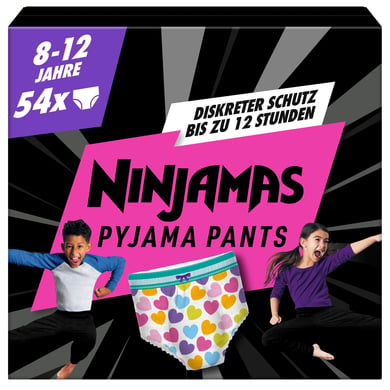 NINJAMAS PYJAMA PANTS Couches culottes pyjamas pack mensuel, 8-12 ans, 54 pièces