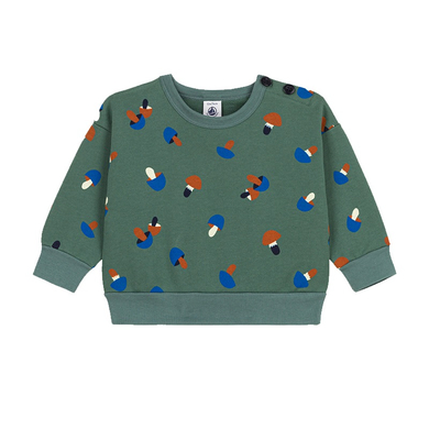 Petit Bateau Sweatshirt bébé imprimé champignons coton vert vallée