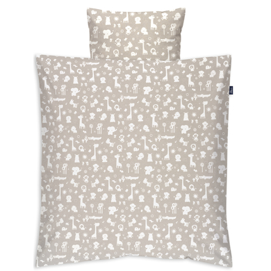 Alvi® Parure de lit enfant animaux zoo taupe 80x80 cm/100x135 cm