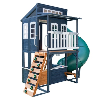 Kidkraft® Maison cabane de jardin enfant toboggan Cozy Escape bois bleu marine P280147E