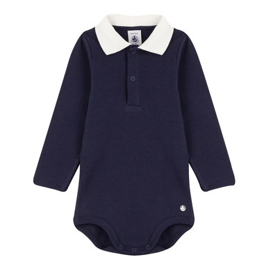 Petit Bateau Body bébé manches longues col polo coton bleu smoking