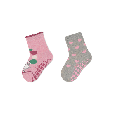 Sterntaler Lot de deux chaussettes ABS souris et cœurs rose chiné