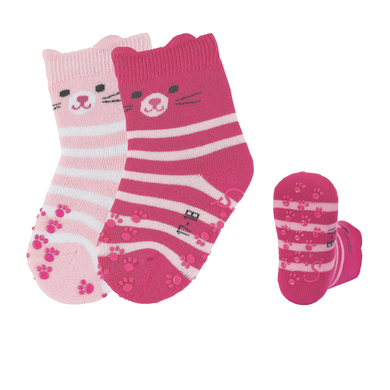 Image of Sterntaler Calzini ABS per bambini confezione doppia Faccia di gatto rosa