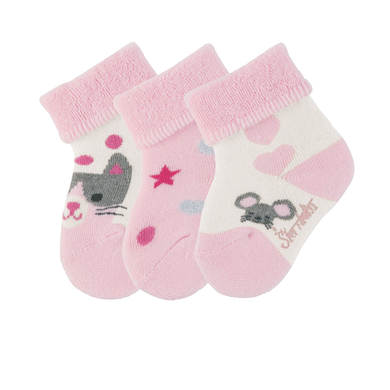 Sterntaler Lot de 3 chaussettes pour bébé chat rose