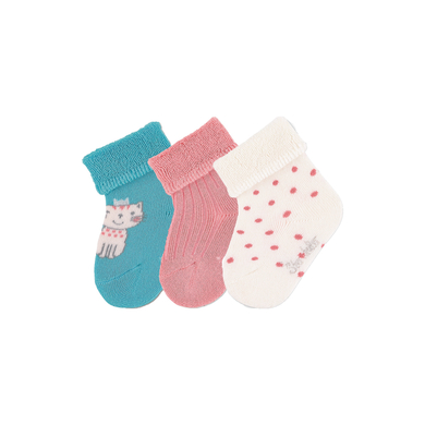 Sterntaler Lot de 3 chaussettes bébé chat turquoise clair