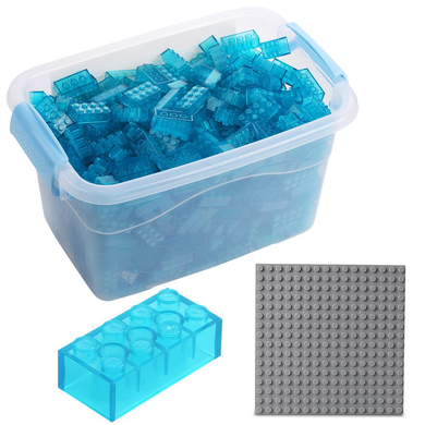 Katara Blocs de construction - 520 pièces avec boîte et plaque de base, bleu transparent