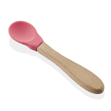 Image of babyJem Cucchiaio in silicone con manico in legno, rosa059