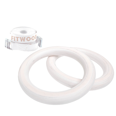 Fitwood Anneaux de gymnastique ULPU MINI, bouleau blanc ciré - lanières blanches