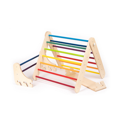 LEG & GO Triangle d'escalade enfant Pikler suédois arc-en-ciel 2en1 bois
