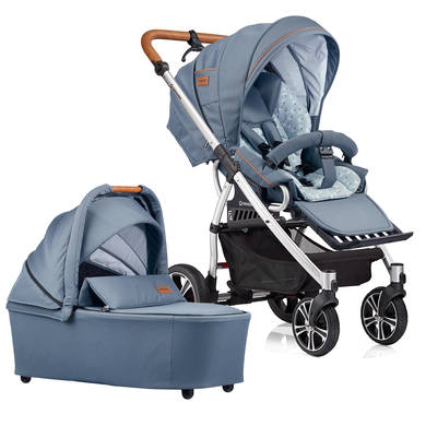 GESSLEIN Poussette duo combinée 2en1 F4 Air+, bleu moyen/palmier