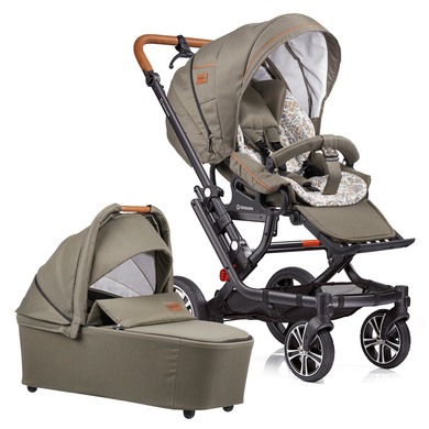 GESSLEIN Poussette duo combinée 2en1 F6 Air+, kaki/fleurs