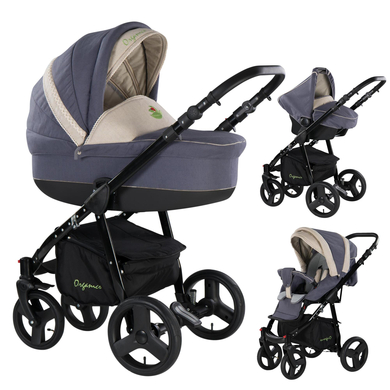 Friedrich Hugo Organico / 3 in 1 Kombi Kinderwagen Set Nature Mix Grau – Gestell Schw