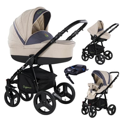 Friedrich Hugo Organico / 4 in 1 Kinderwagen Komplettset / ISOFIX Basis Nature Mix Beige – Gestell Sch
