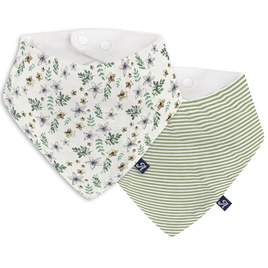 Alvi® Bandana bébé Petit Fleurs vert/blanc lot de 2