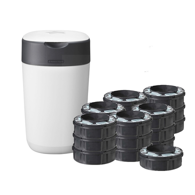 Tommee Tippee Poubelle à couches Twist & Click Advanced, 18 recharges film antibactérien blanc