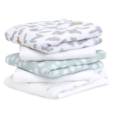 Bilde av Aden + Anais™ Essential S Bomullsmuslin Burp Kluter 5-pakk Alpha Bet Dyr 60 X 60 Cm