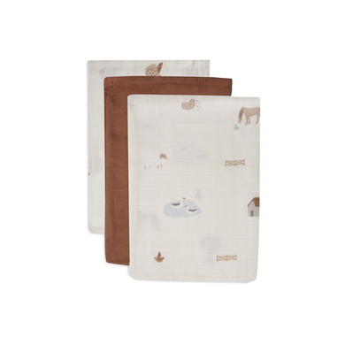 jollein Gant de toilette enfant mousseline ferme lot de 3