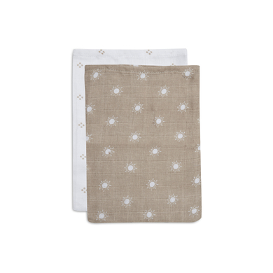 jollein Gant de toilette enfant mousseline pointelle soleil Biscuit lot de 2