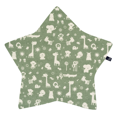 Alvi® Coussin enfant étoile animaux granit vert granit/blanc