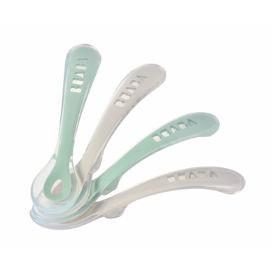 BEABA® Cuillère bébé 2e âge 8 mois+ silicone gris velours/vert sauge lot de 4