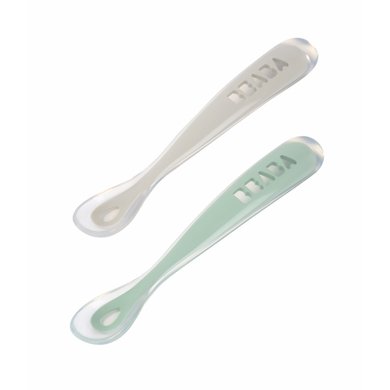 Beaba BEABA® Cuillère bébé 2e âge silicone gris velours/vert sauge lot de 2