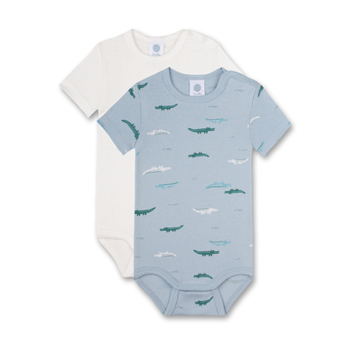 Sanetta Bodysuit Twin Pack Crocodile Ljusblå/vit