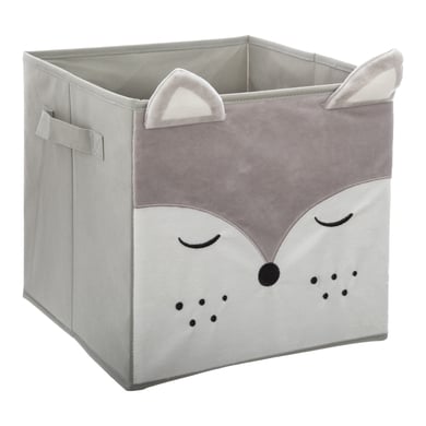 atmosphera Bac de rangement enfant renard velours gris 30x30 cm