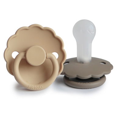 FRIGG Sucette Daisy silicone, Croissant/Portobello 6-18 mois, 2 pièces