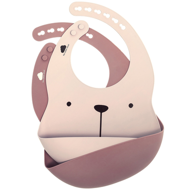 the cotton cloud Bavoir bébé, Lili l'ours silicone, Plum/Blush lot de 2