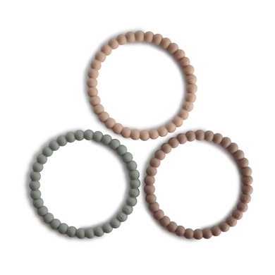 mushie Beißring Perlen-Armband, Clary Sage/Tuscany/Desert Sand, 3 Stück