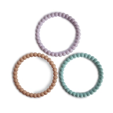 mushie Beißring Perlen-Armband, Lilac/Cyan/Soft Peach, 3 Stück